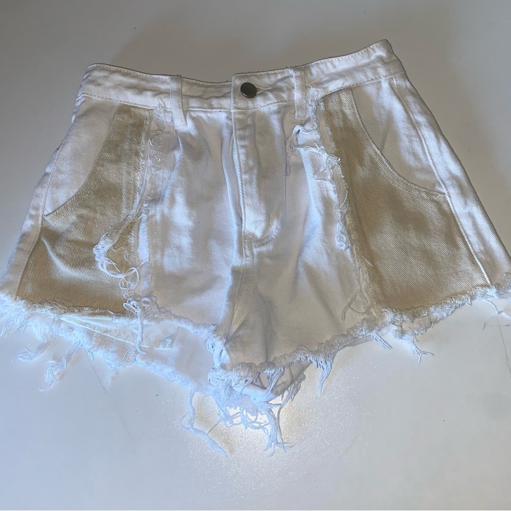 White and Tan Jean Shorts